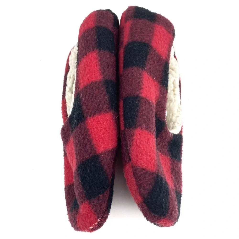 Buffalo Check Plaid Flannel Slippers Sherpa-Lined Rubber Grip Bottom House Shoe